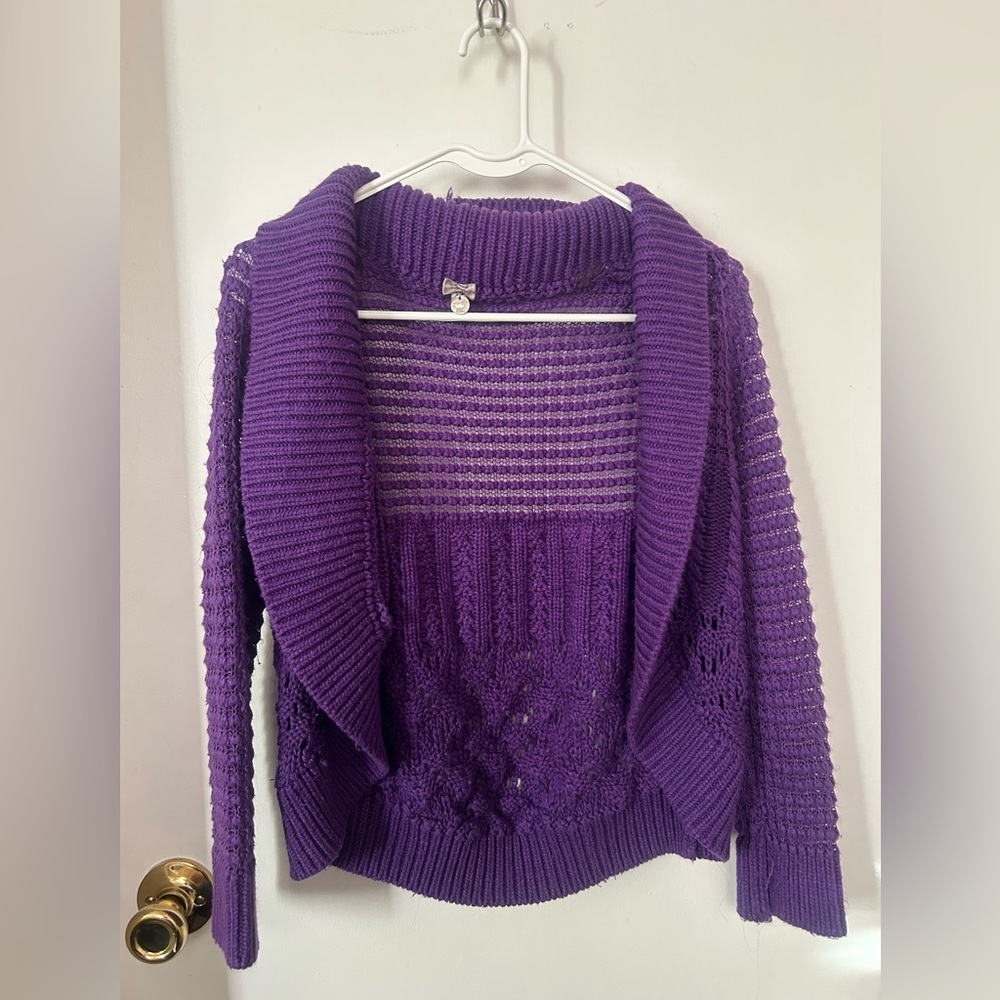 POOF! GIRL: Purple Knitted Cardigan Sweaters Size: XL